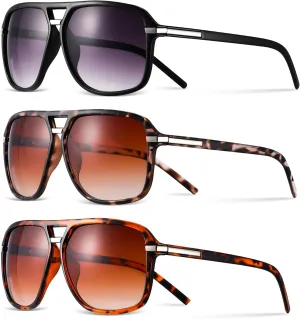 3 Pack Oversized Square Sunglasses for Women & Men – Retro 70s Stylish UV400 Protection Sun Glasses, Fashion Shades (Black, Tortoise, Brown)