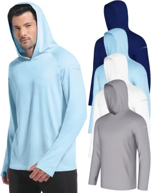 4 Pack Men's Sun Shirts UPF 50  Rash Guard Long Sleeve Sun Protection Hoodies UV Fishing Athletic Workout Hiking Hooded