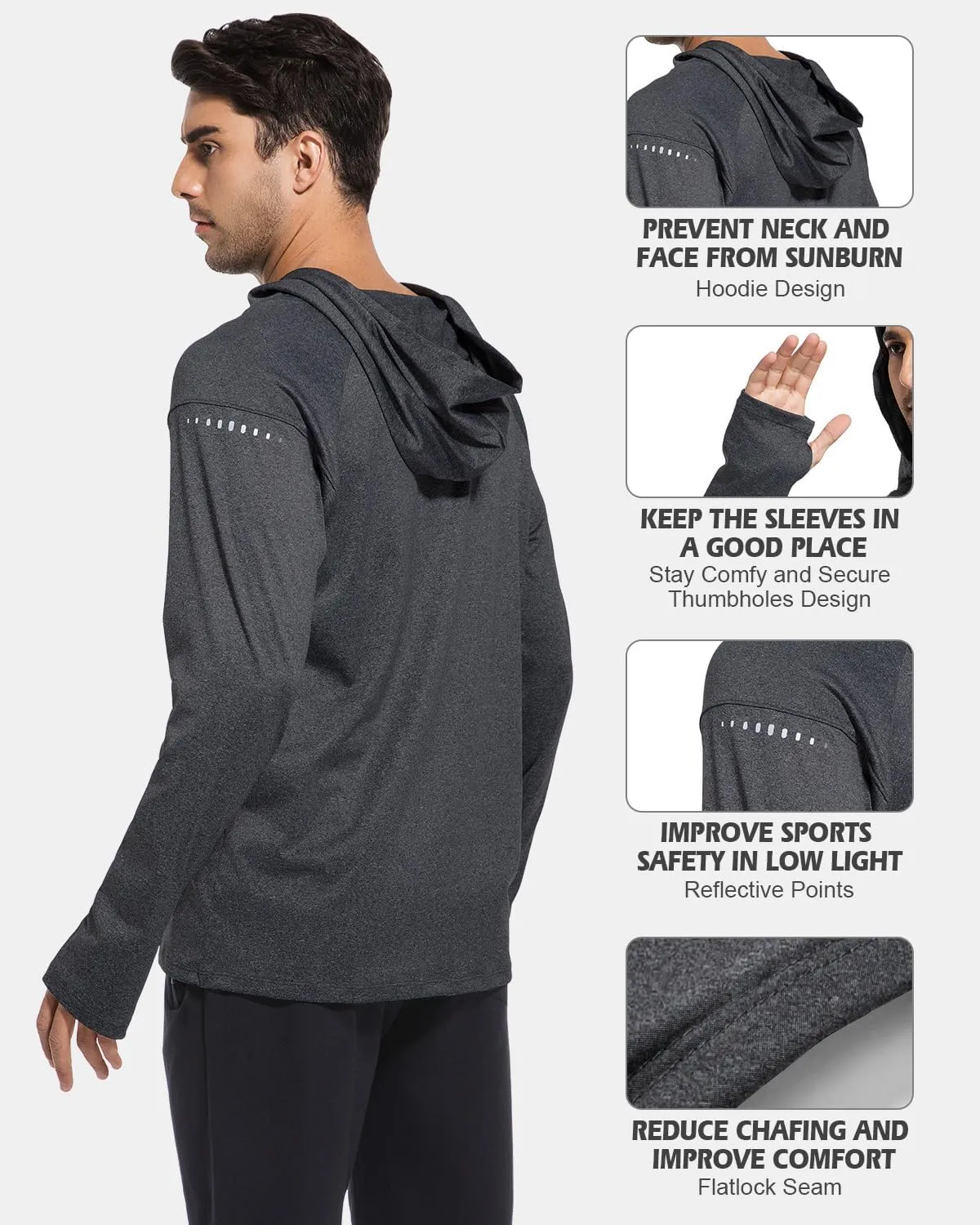 4 Pack Men's Sun Shirts UPF 50  Rash Guard Long Sleeve Sun Protection Hoodies UV Fishing Athletic Workout Hiking Hooded