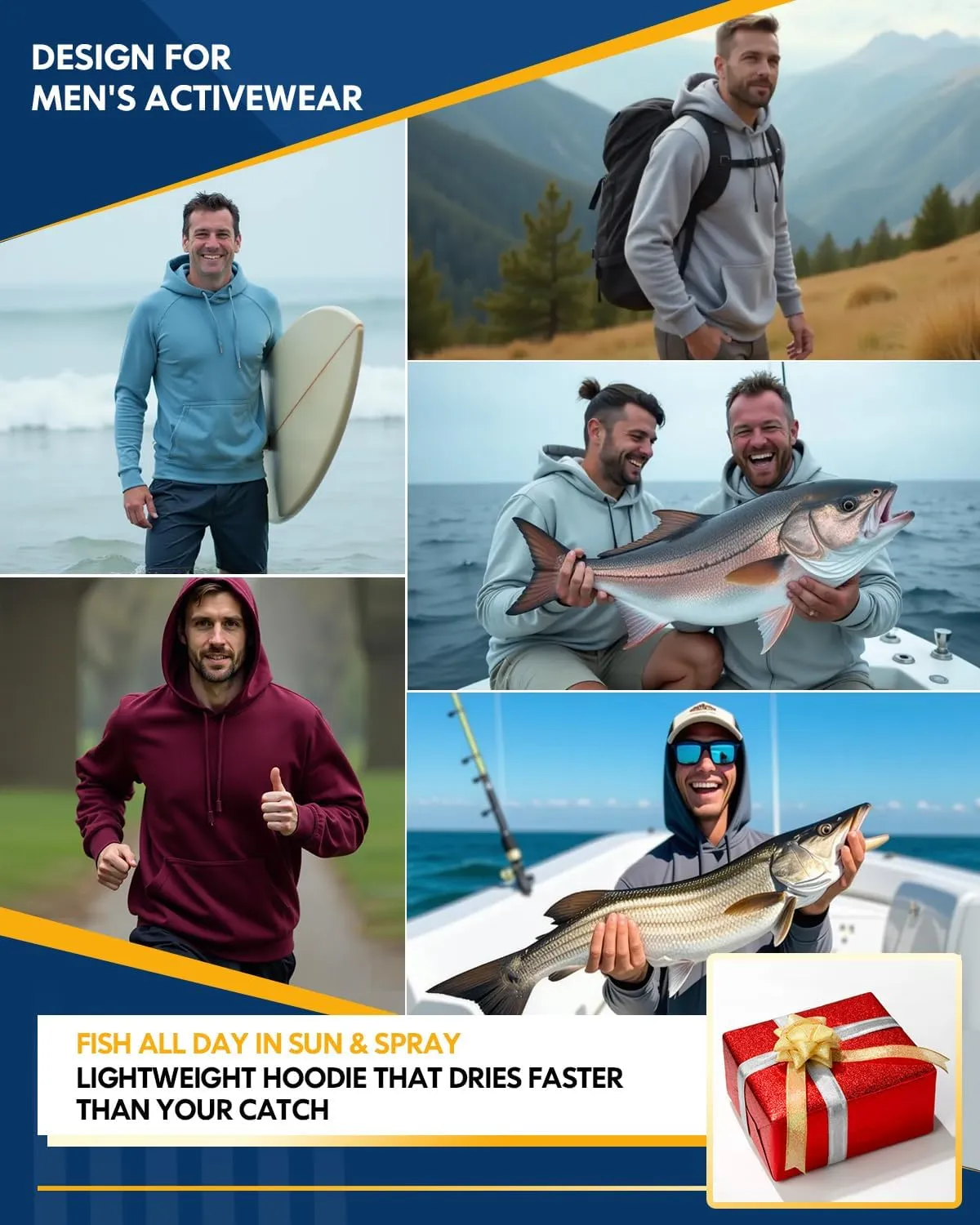 4 Pack Men's Sun Shirts UPF 50  Rash Guard Long Sleeve Sun Protection Hoodies UV Fishing Athletic Workout Hiking Hooded