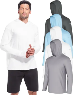 4 Pack Men's Sun Shirts UPF 50  Rash Guard Long Sleeve Sun Protection Hoodies UV Fishing Athletic Workout Hiking Hooded
