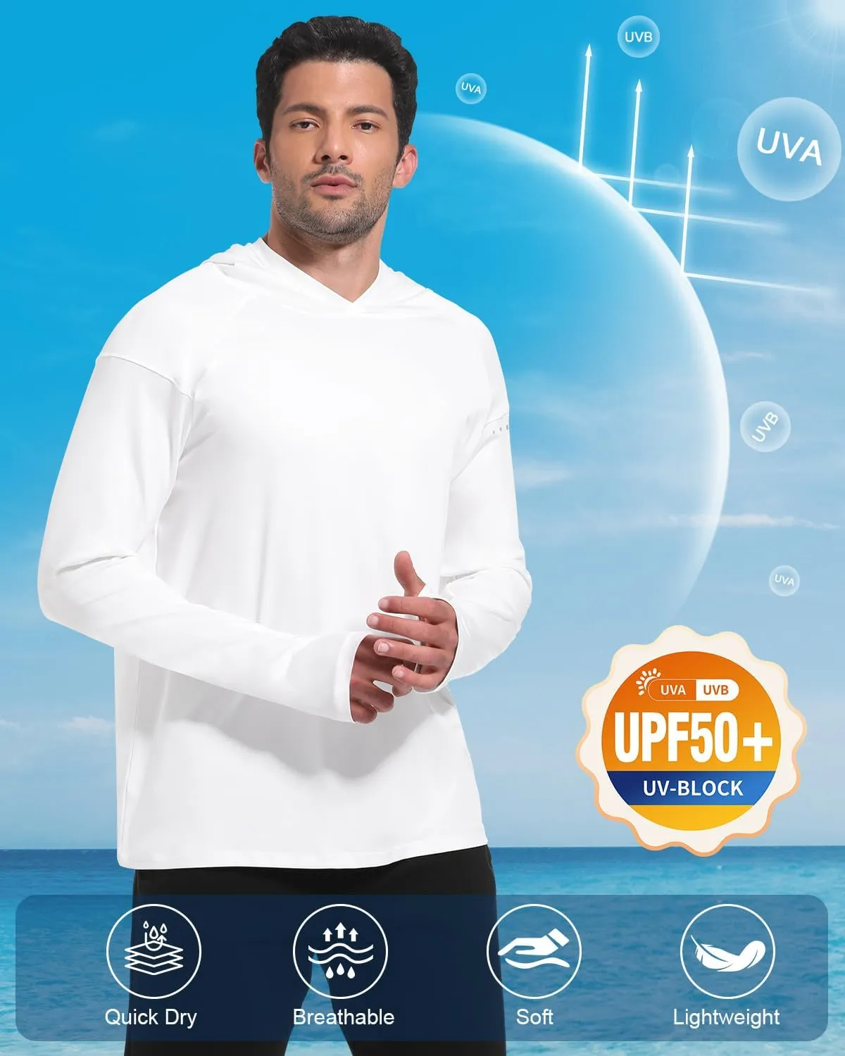 4 Pack Men's Sun Shirts UPF 50  Rash Guard Long Sleeve Sun Protection Hoodies UV Fishing Athletic Workout Hiking Hooded