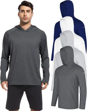 4 Pack Men's Sun Shirts UPF 50  Rash Guard Long Sleeve Sun Protection Hoodies UV Fishing Athletic Workout Hiking Hooded