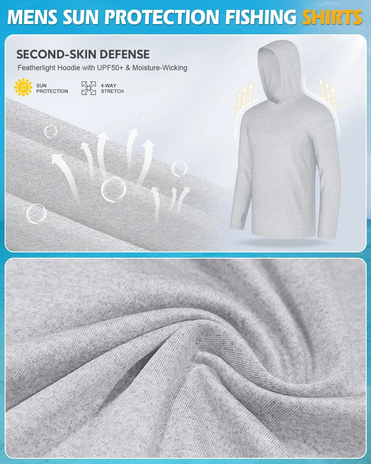 4 Pack Men's Sun Shirts UPF 50  Rash Guard Long Sleeve Sun Protection Hoodies UV Fishing Athletic Workout Hiking Hooded