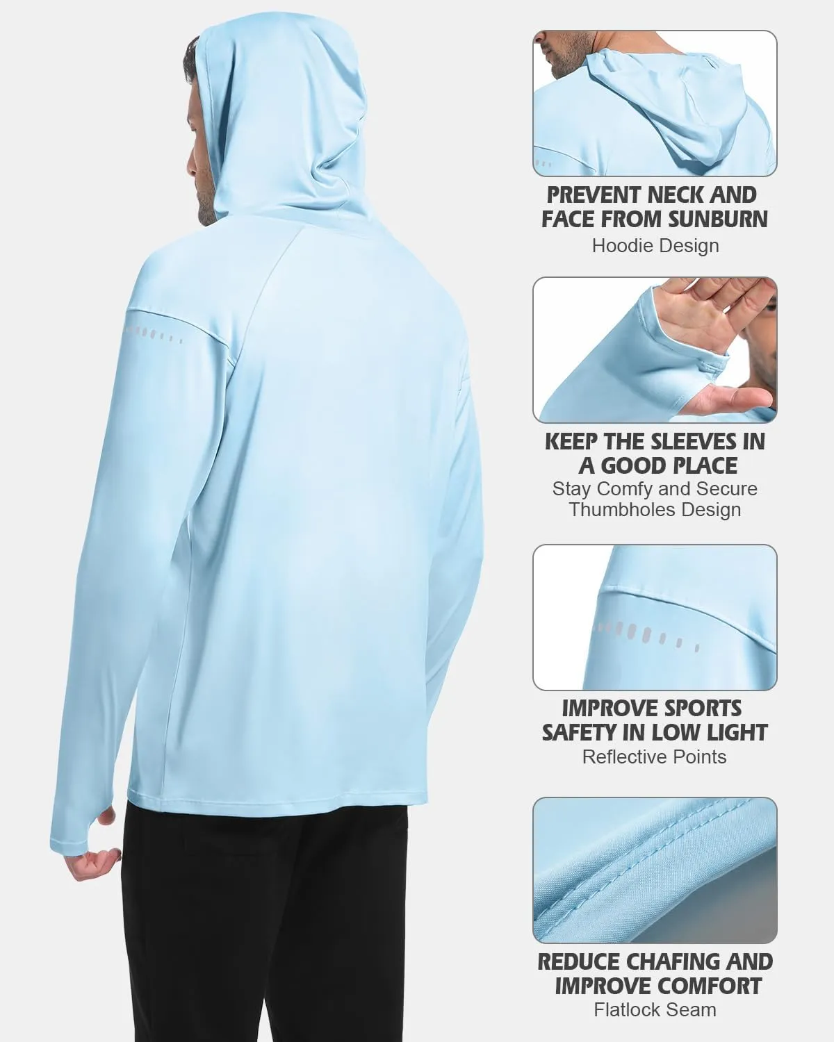 4 Pack Men's Sun Shirts UPF 50  Rash Guard Long Sleeve Sun Protection Hoodies UV Fishing Athletic Workout Hiking Hooded