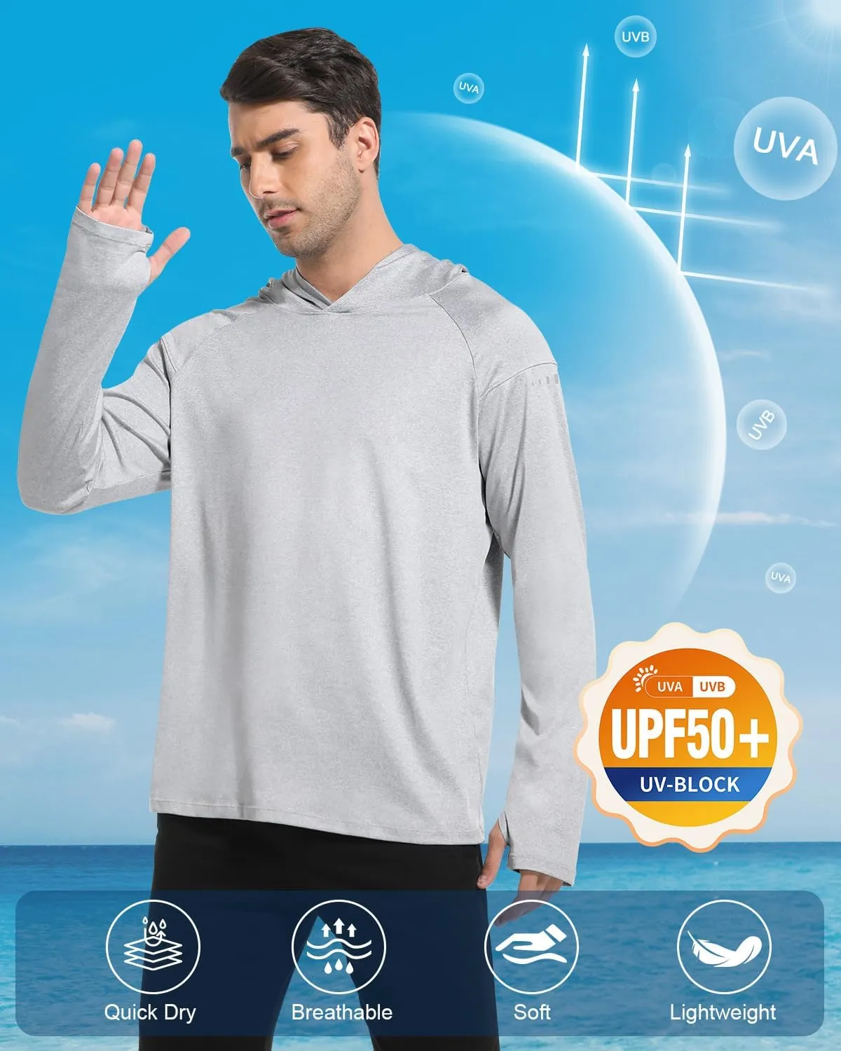 4 Pack Men's Sun Shirts UPF 50  Rash Guard Long Sleeve Sun Protection Hoodies UV Fishing Athletic Workout Hiking Hooded
