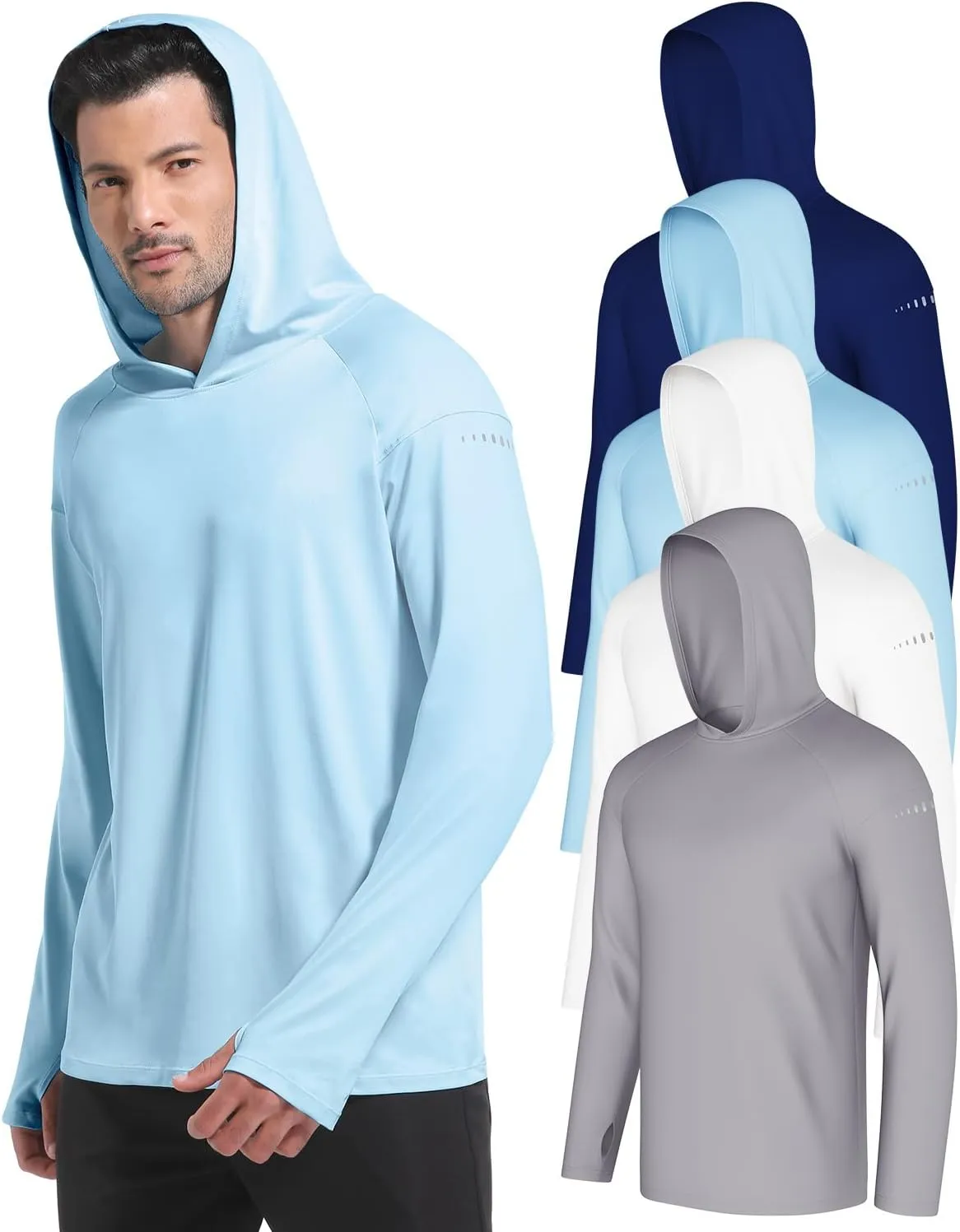 4 Pack Men's Sun Shirts UPF 50  Rash Guard Long Sleeve Sun Protection Hoodies UV Fishing Athletic Workout Hiking Hooded