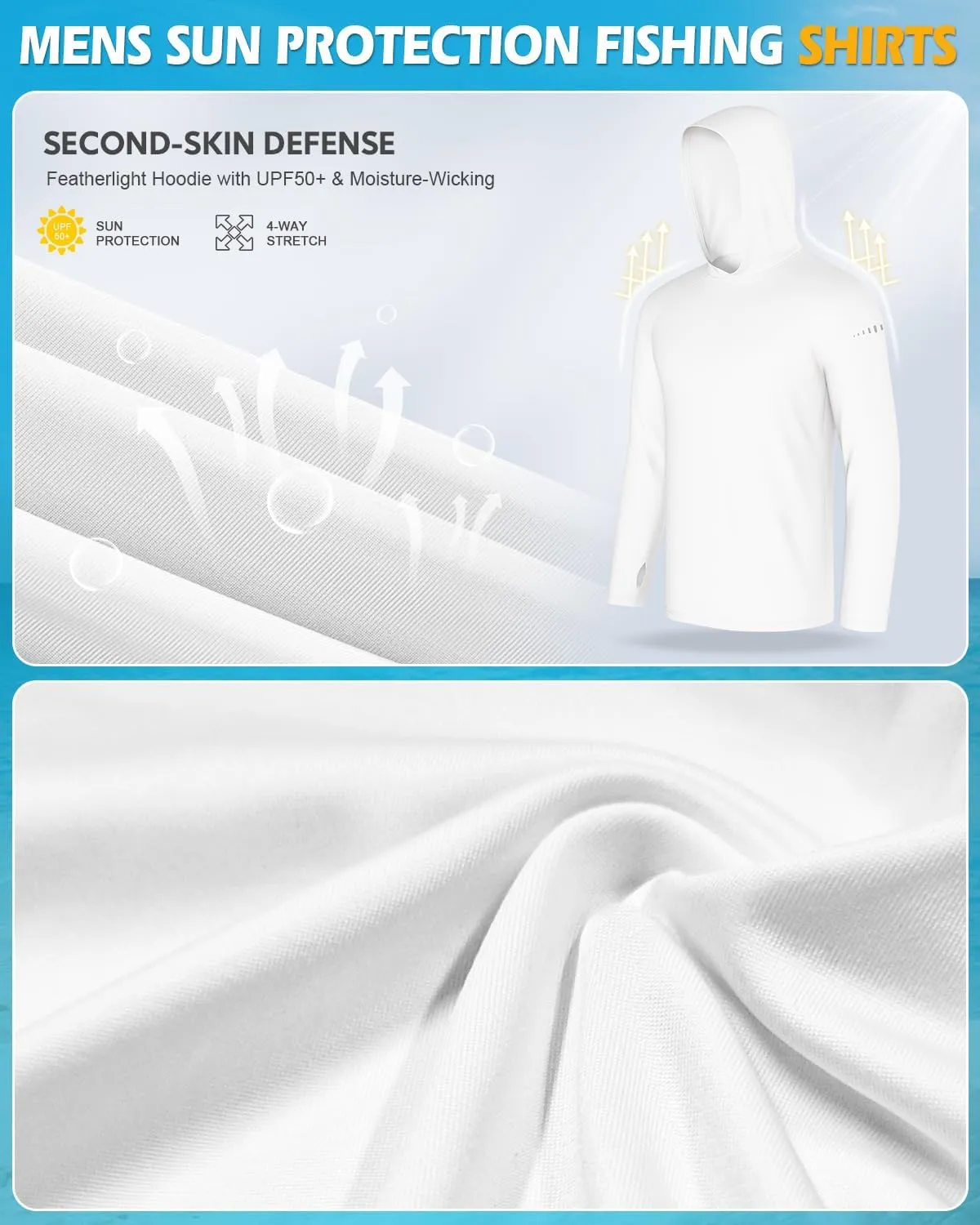 4 Pack Men's Sun Shirts UPF 50  Rash Guard Long Sleeve Sun Protection Hoodies UV Fishing Athletic Workout Hiking Hooded
