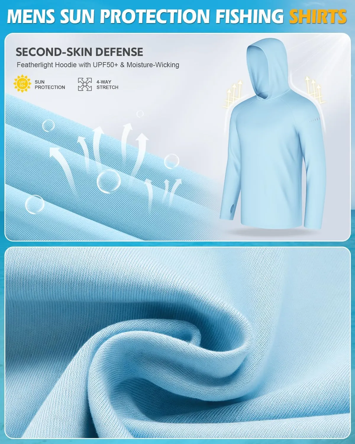 4 Pack Men's Sun Shirts UPF 50  Rash Guard Long Sleeve Sun Protection Hoodies UV Fishing Athletic Workout Hiking Hooded