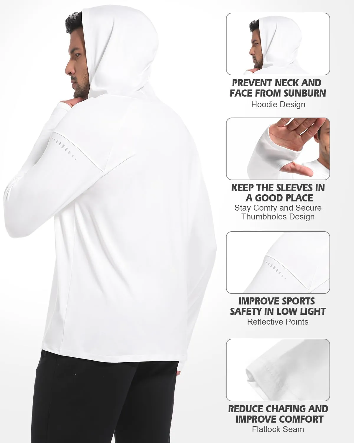 4 Pack Men's Sun Shirts UPF 50  Rash Guard Long Sleeve Sun Protection Hoodies UV Fishing Athletic Workout Hiking Hooded