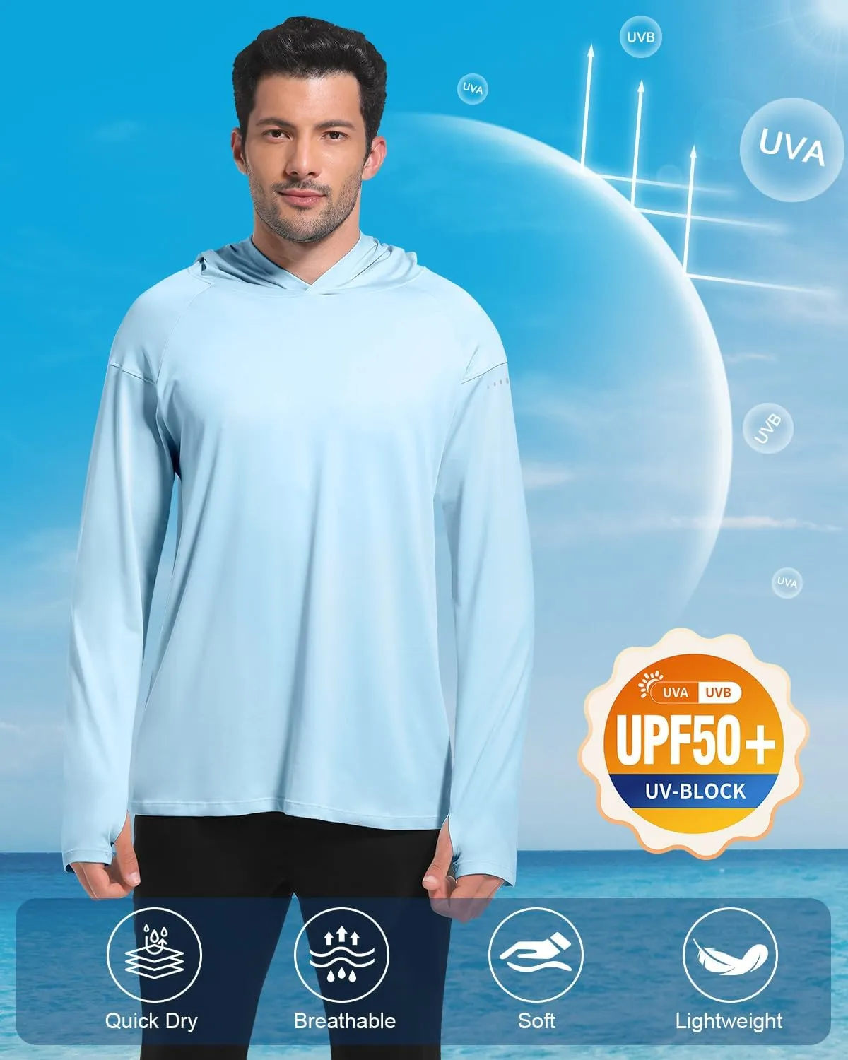 4 Pack Men's Sun Shirts UPF 50  Rash Guard Long Sleeve Sun Protection Hoodies UV Fishing Athletic Workout Hiking Hooded