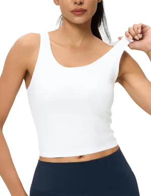 AJISAI Womens Double Lined Workout Tank Tops Scoop Neck Yoga Tanks Casual Crop Sleeveless Summer Top White XL