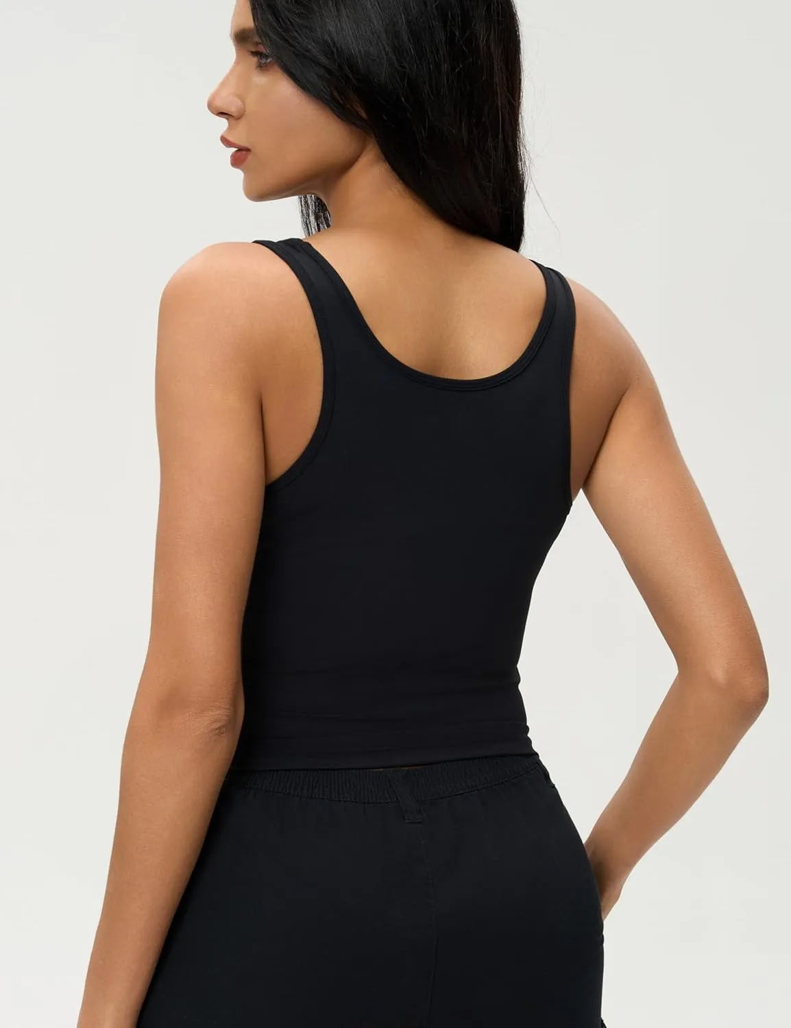 AJISAI Womens Double Lined Workout Tank Tops Scoop Neck Yoga Tanks Casual Crop Sleeveless Summer Top
