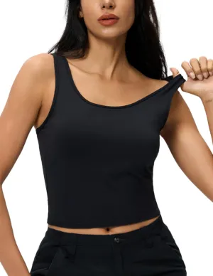 AJISAI Womens Double Lined Workout Tank Tops Scoop Neck Yoga Tanks Casual Crop Sleeveless Summer Top