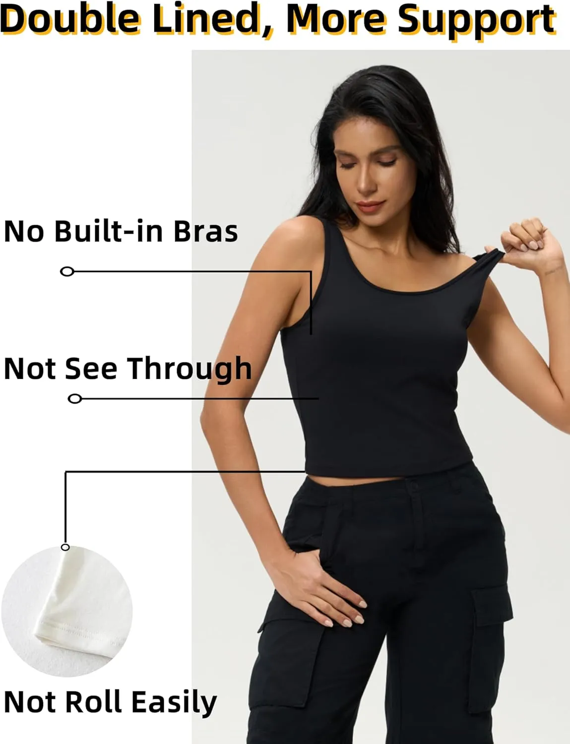 AJISAI Womens Double Lined Workout Tank Tops Scoop Neck Yoga Tanks Casual Crop Sleeveless Summer Top