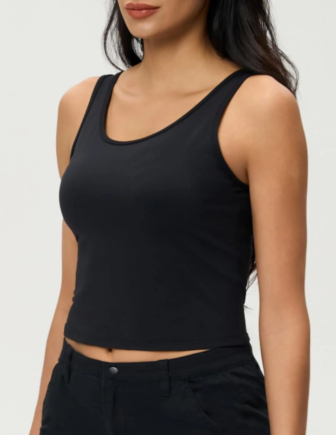 AJISAI Womens Double Lined Workout Tank Tops Scoop Neck Yoga Tanks Casual Crop Sleeveless Summer Top