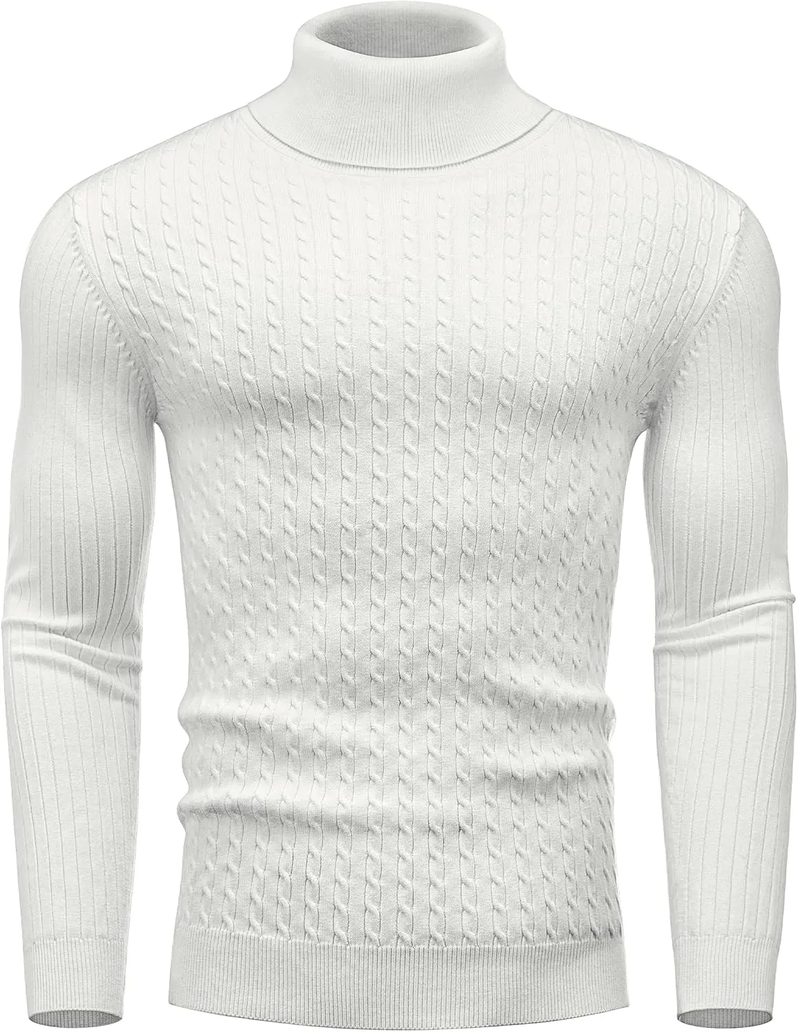 Alimens & Gentle Mens Turtleneck Slim Fit Sweater Long Sleeve Cable Knitted Twisted Pullover Soft Casual Winter Tops for Men