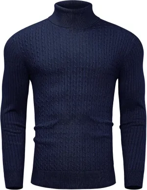Alimens & Gentle Mens Turtleneck Slim Fit Sweater Long Sleeve Cable Knitted Twisted Pullover Soft Casual Winter Tops for Men