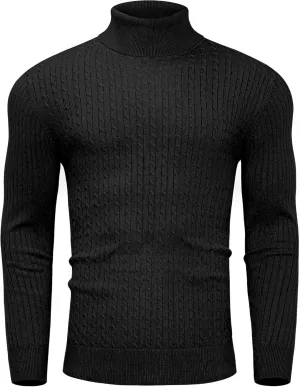 Alimens & Gentle Mens Turtleneck Slim Fit Sweater Long Sleeve Cable Knitted Twisted Pullover Soft Casual Winter Tops for Men