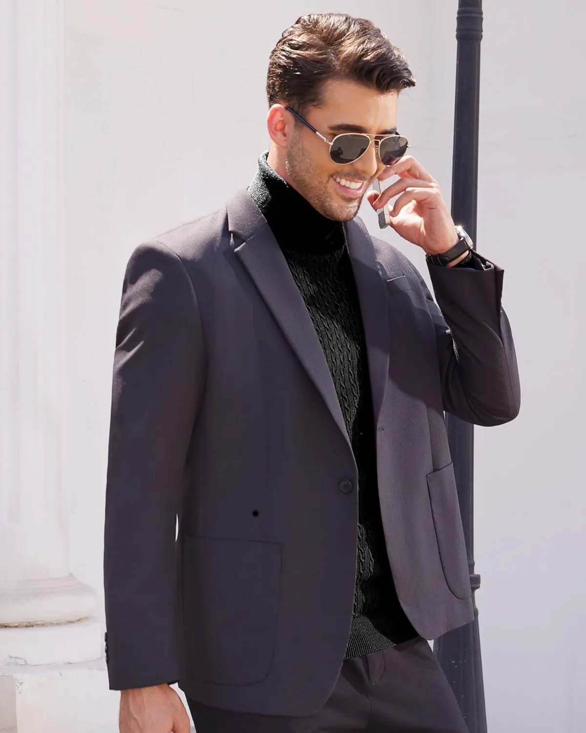Alimens & Gentle Mens Turtleneck Slim Fit Sweater Long Sleeve Cable Knitted Twisted Pullover Soft Casual Winter Tops for Men
