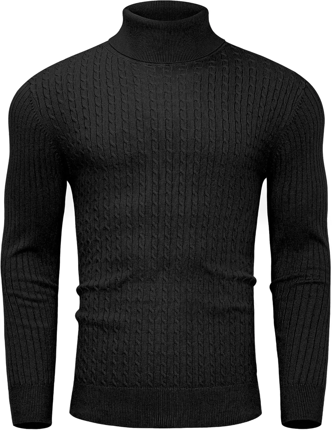 Alimens & Gentle Mens Turtleneck Slim Fit Sweater Long Sleeve Cable Knitted Twisted Pullover Soft Casual Winter Tops for Men
