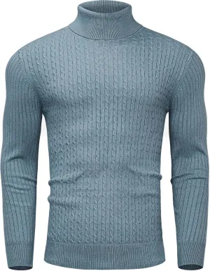 Alimens & Gentle Mens Turtleneck Slim Fit Sweater Long Sleeve Cable Knitted Twisted Pullover Soft Casual Winter Tops for Men