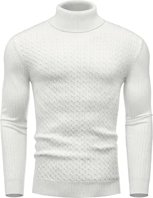 Alimens & Gentle Mens Turtleneck Slim Fit Sweater Long Sleeve Cable Knitted Twisted Pullover Soft Casual Winter Tops for Men