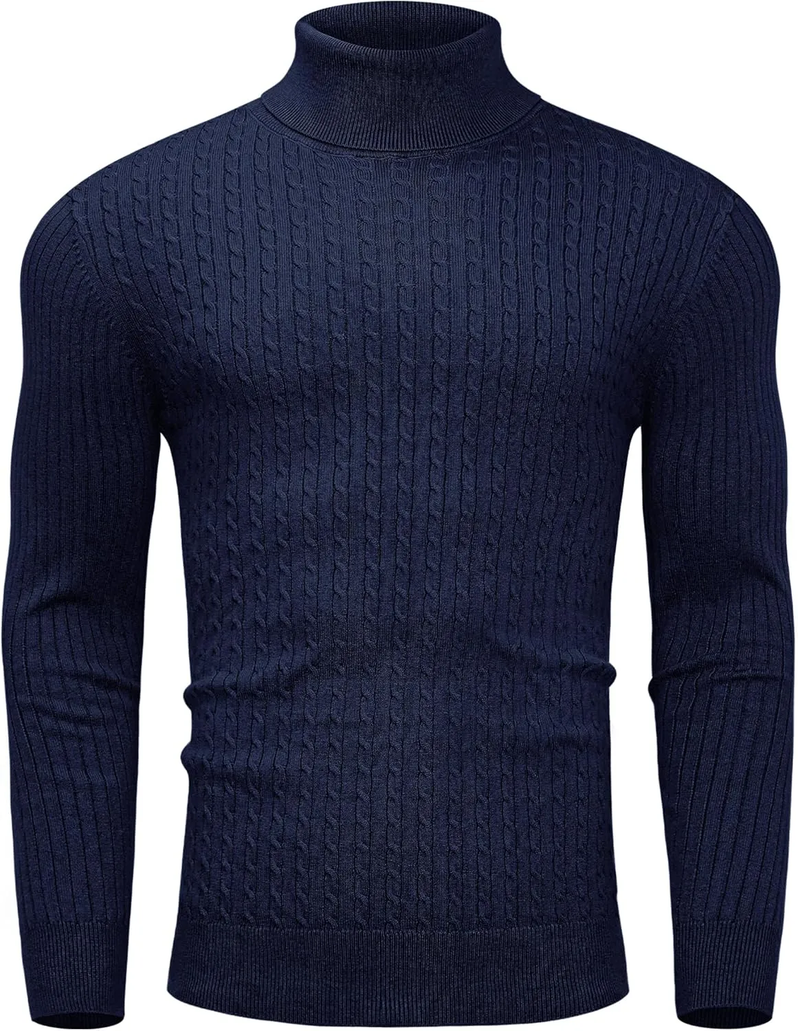 Alimens & Gentle Mens Turtleneck Slim Fit Sweater Long Sleeve Cable Knitted Twisted Pullover Soft Casual Winter Tops for Men