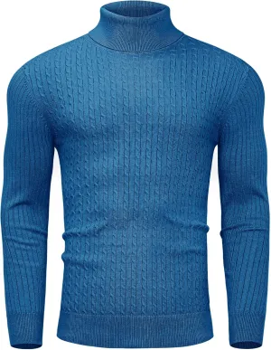 Alimens & Gentle Mens Turtleneck Slim Fit Sweater Long Sleeve Cable Knitted Twisted Pullover Soft Casual Winter Tops for Men