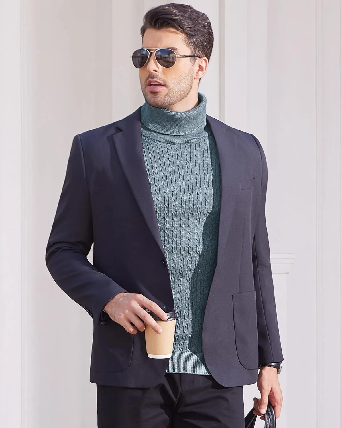 Alimens & Gentle Mens Turtleneck Slim Fit Sweater Long Sleeve Cable Knitted Twisted Pullover Soft Casual Winter Tops for Men