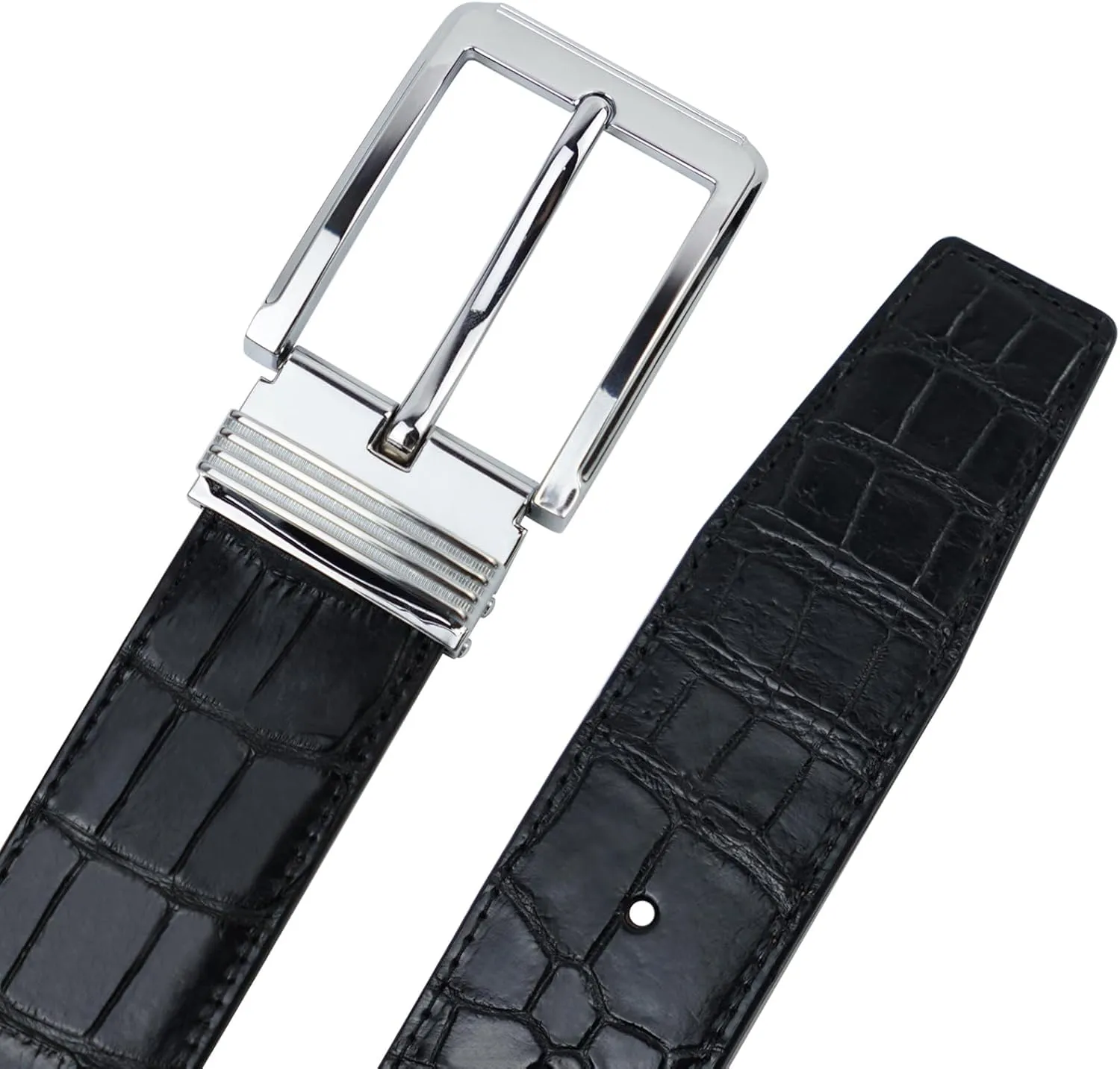 Alligator Leather Belt Men Crocodile Belly 1.5" width Pin Gold Buckle Removal Dress Golf Luxury Premium Handmade