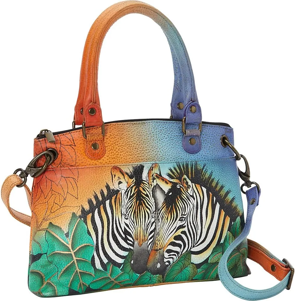 Anna by Anuschka Women's Original Genuine Leather Hand-Painted Small Satchel - Leather Handbag for Women