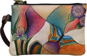 Anna by Anuschka Women's Original Leather Hand-Painted Coin Purse Zippered Pouch with a Top Zip Entry and Detachable Wrist Strap