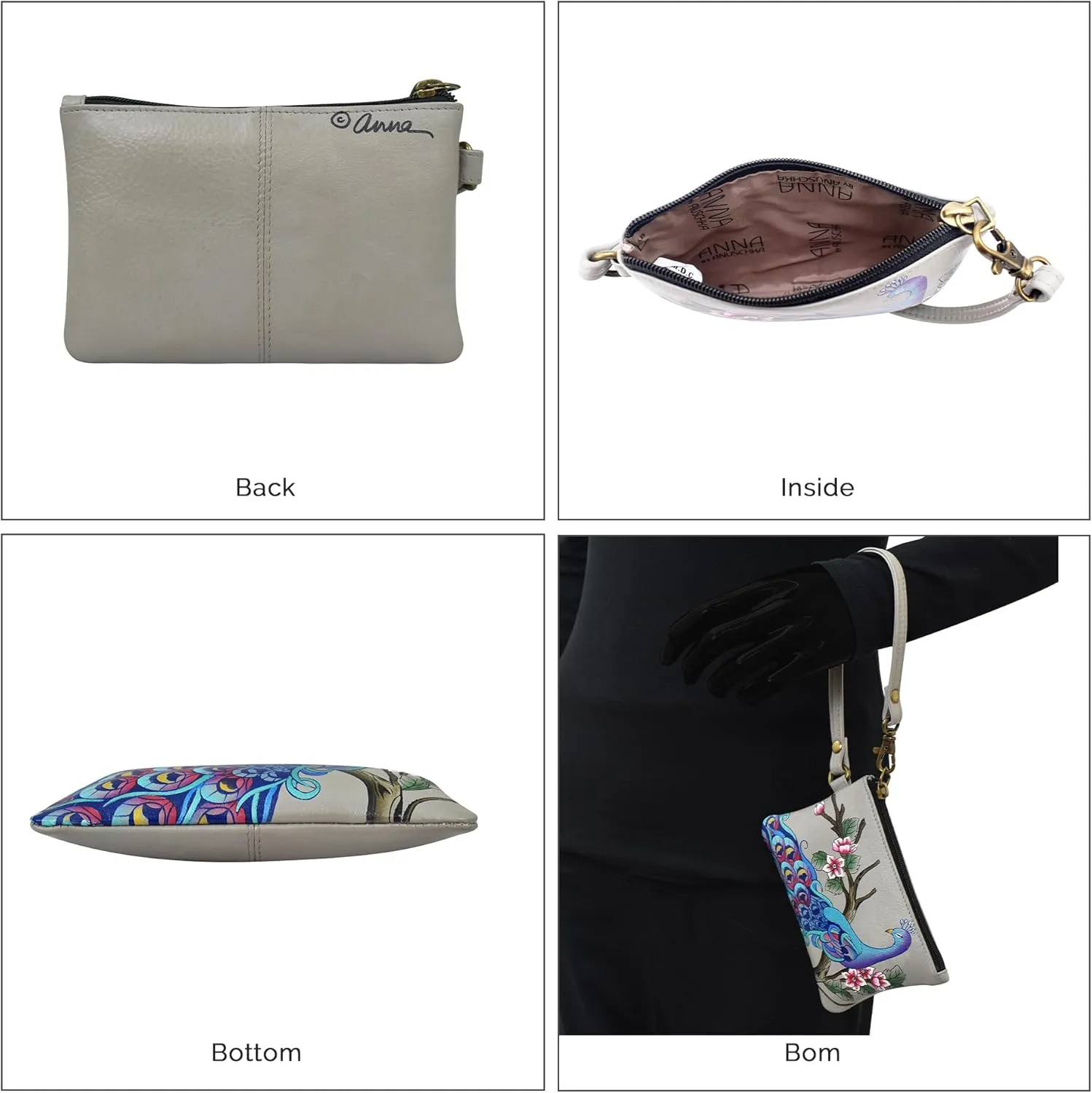 Anna by Anuschka Women's Original Leather Hand-Painted Coin Purse Zippered Pouch with a Top Zip Entry and Detachable Wrist Strap