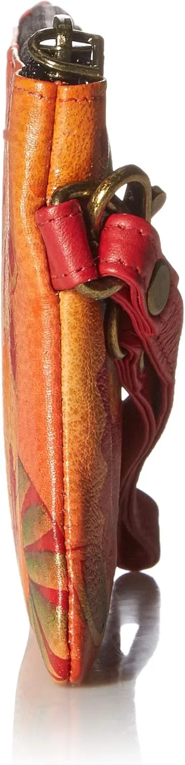 Anna by Anuschka Women's Original Leather Hand-Painted Coin Purse Zippered Pouch with a Top Zip Entry and Detachable Wrist Strap