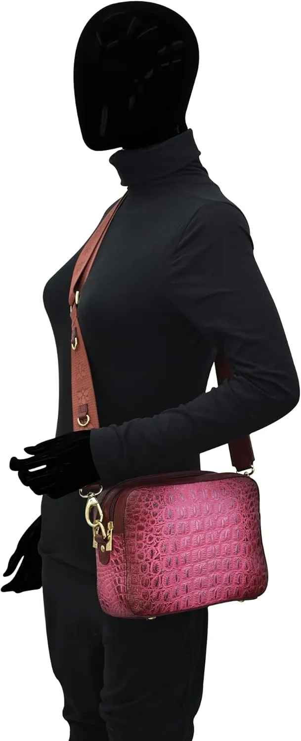 Anuschka Women's Original Hand-Painted Leather Twin Top Messenger