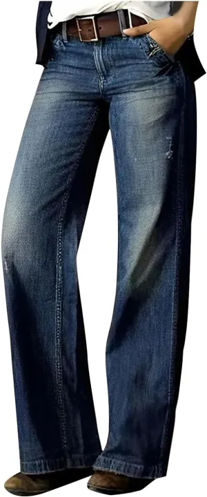 Baggy Jeans for Women Relax Fit Baggy Bootcut Bootleg Pants Vintage Distressed Jeans Straight Wide Leg Denim Trousers