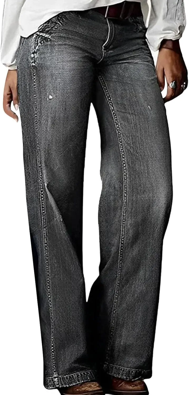 Baggy Jeans for Women Relax Fit Baggy Bootcut Bootleg Pants Vintage Distressed Jeans Straight Wide Leg Denim Trousers