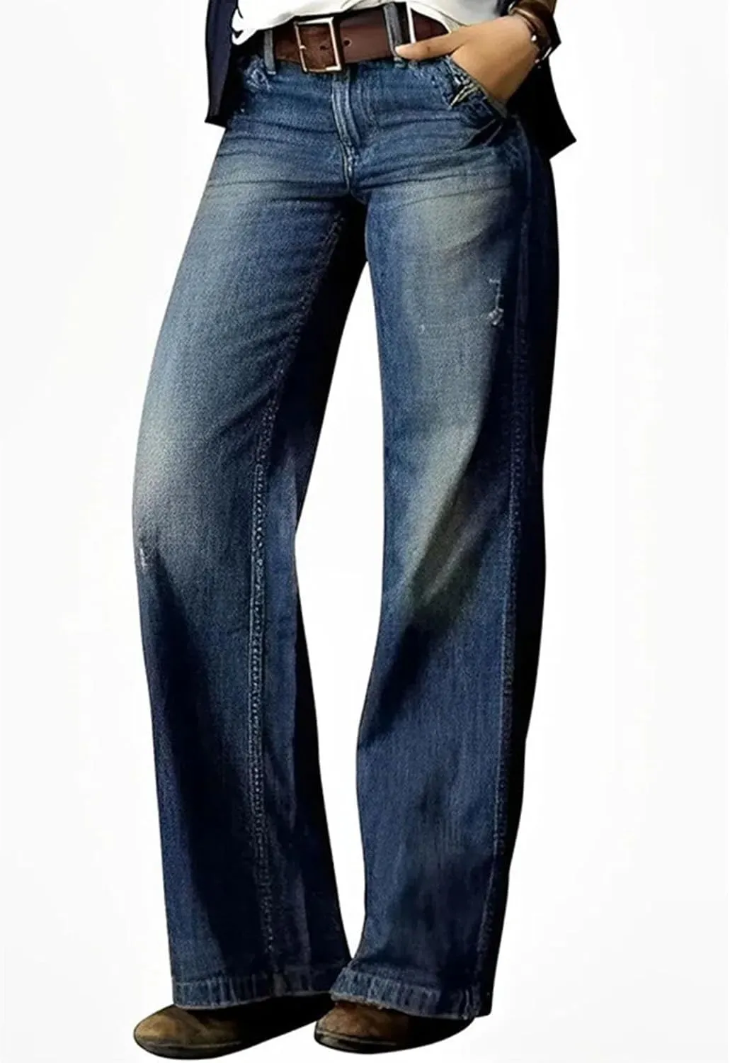 Baggy Jeans for Women Relax Fit Baggy Bootcut Bootleg Pants Vintage Distressed Jeans Straight Wide Leg Denim Trousers