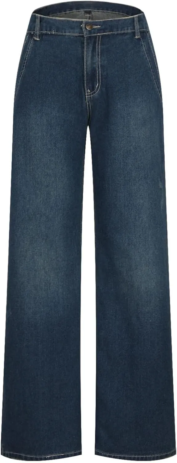 Baggy Jeans for Women Relax Fit Baggy Bootcut Bootleg Pants Vintage Distressed Jeans Straight Wide Leg Denim Trousers