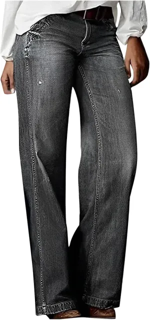 Baggy Jeans for Women Relax Fit Baggy Bootcut Bootleg Pants Vintage Distressed Jeans Straight Wide Leg Denim Trousers