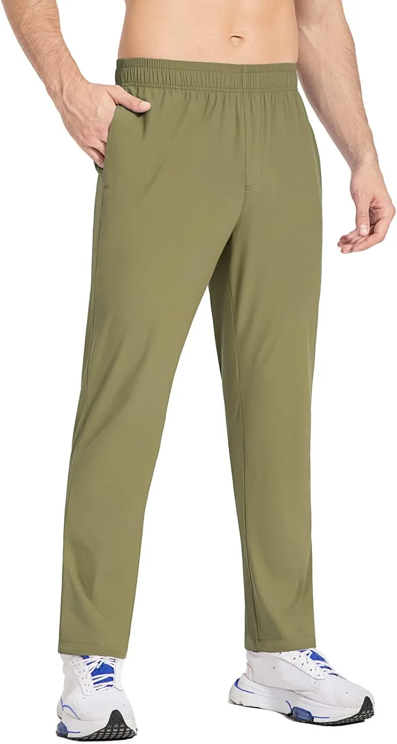 baleaf Men's Running Pants Elastic Waist Lightweight Jogging Stretch Golf Workout Pants with Zipper Pockets
