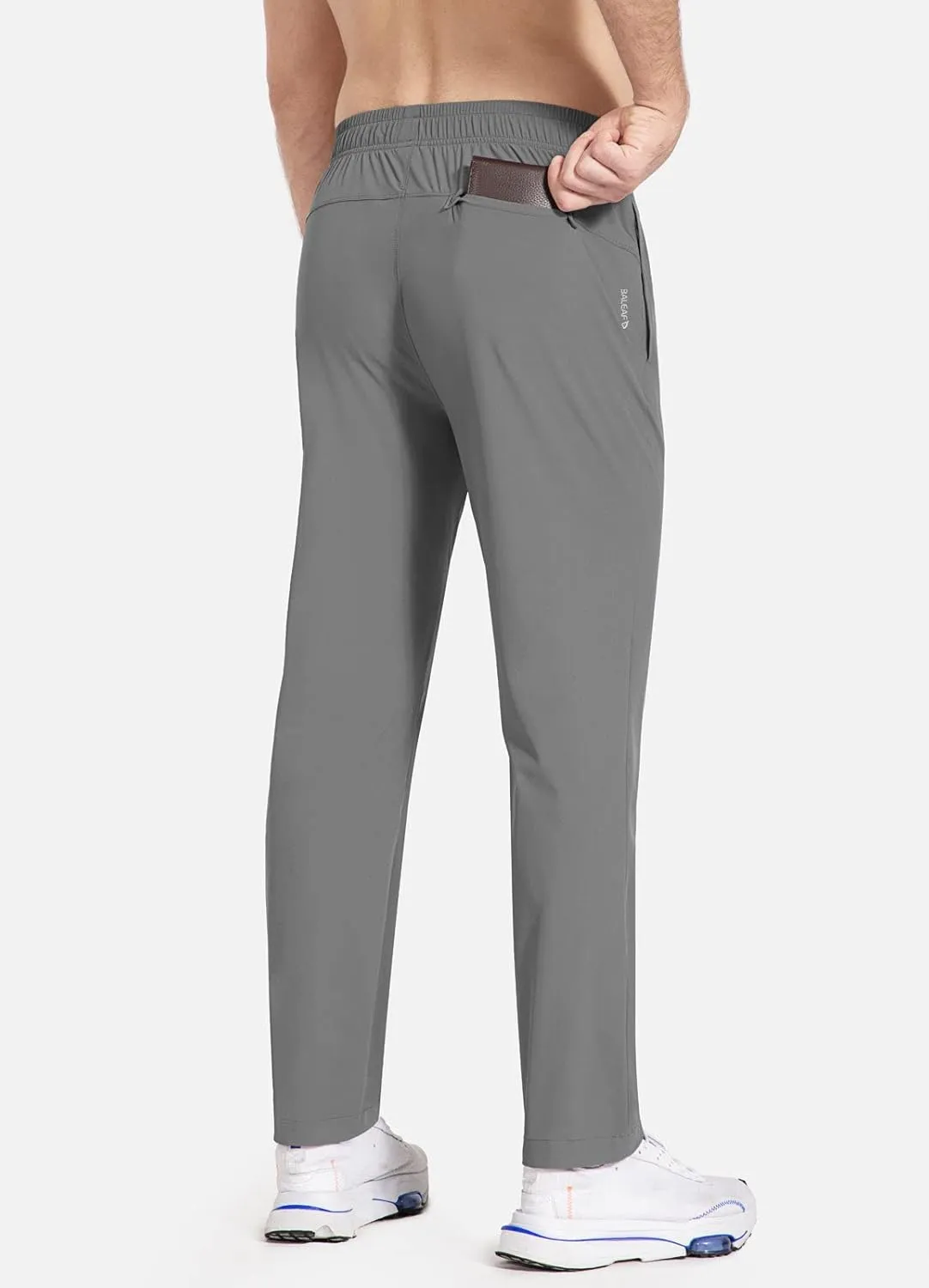 baleaf Men's Running Pants Elastic Waist Lightweight Jogging Stretch Golf Workout Pants with Zipper Pockets