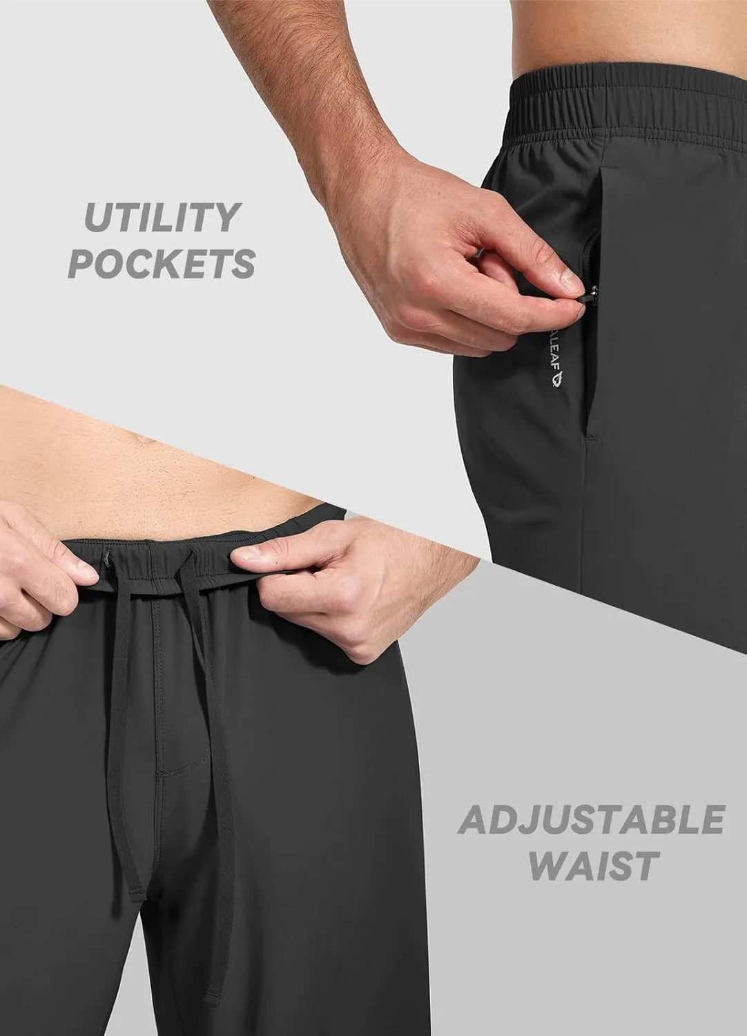 baleaf Men's Running Pants Elastic Waist Lightweight Jogging Stretch Golf Workout Pants with Zipper Pockets