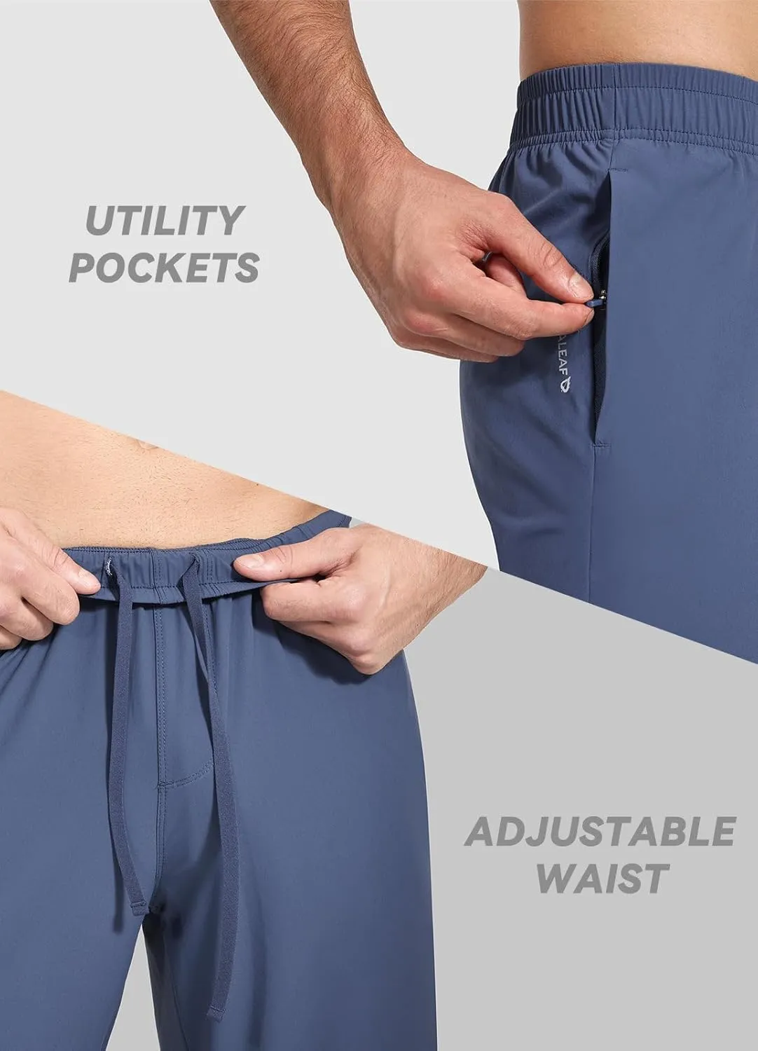 baleaf Men's Running Pants Elastic Waist Lightweight Jogging Stretch Golf Workout Pants with Zipper Pockets