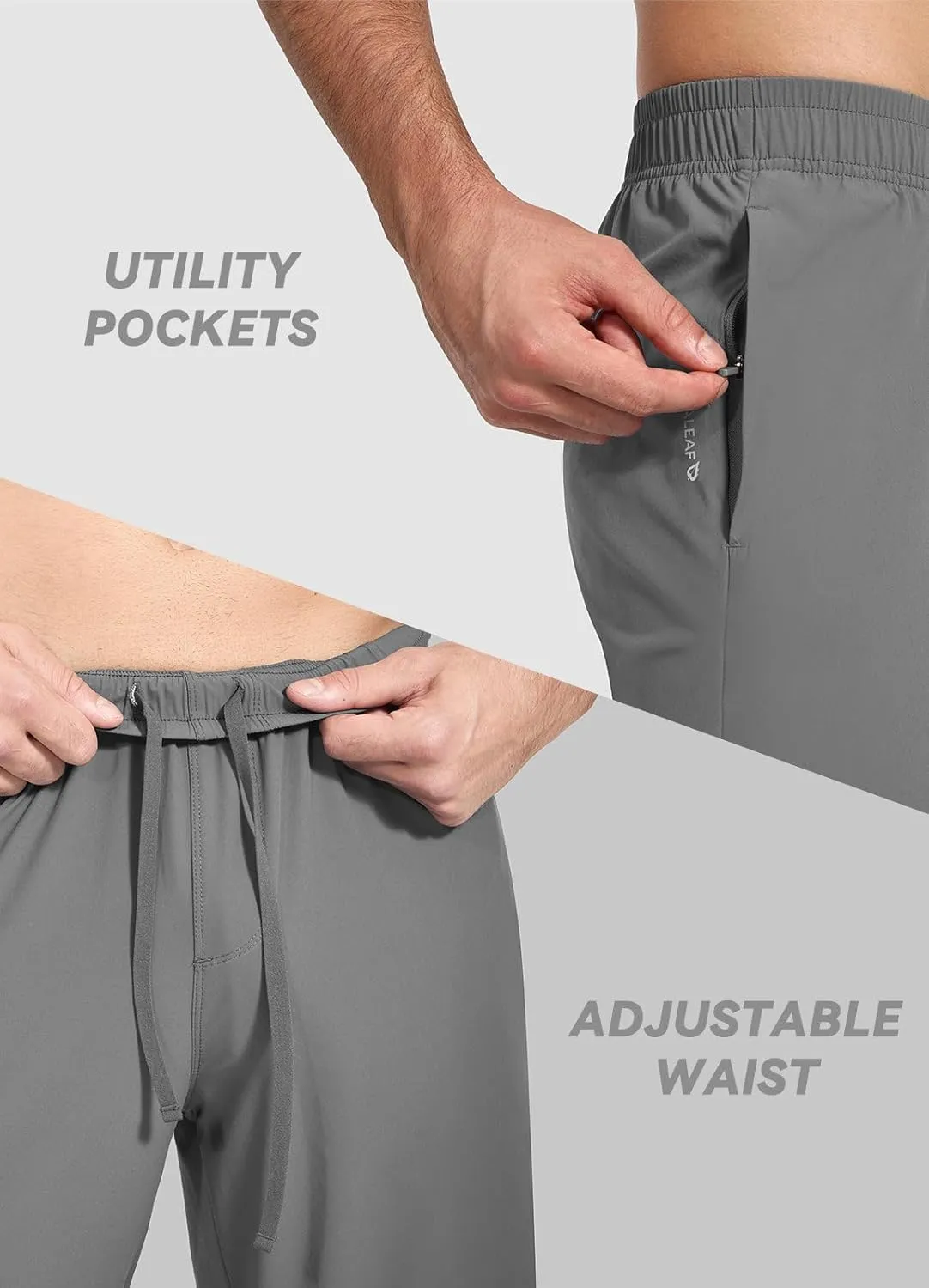 baleaf Men's Running Pants Elastic Waist Lightweight Jogging Stretch Golf Workout Pants with Zipper Pockets