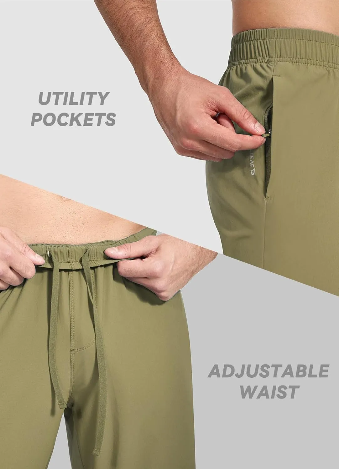 baleaf Men's Running Pants Elastic Waist Lightweight Jogging Stretch Golf Workout Pants with Zipper Pockets