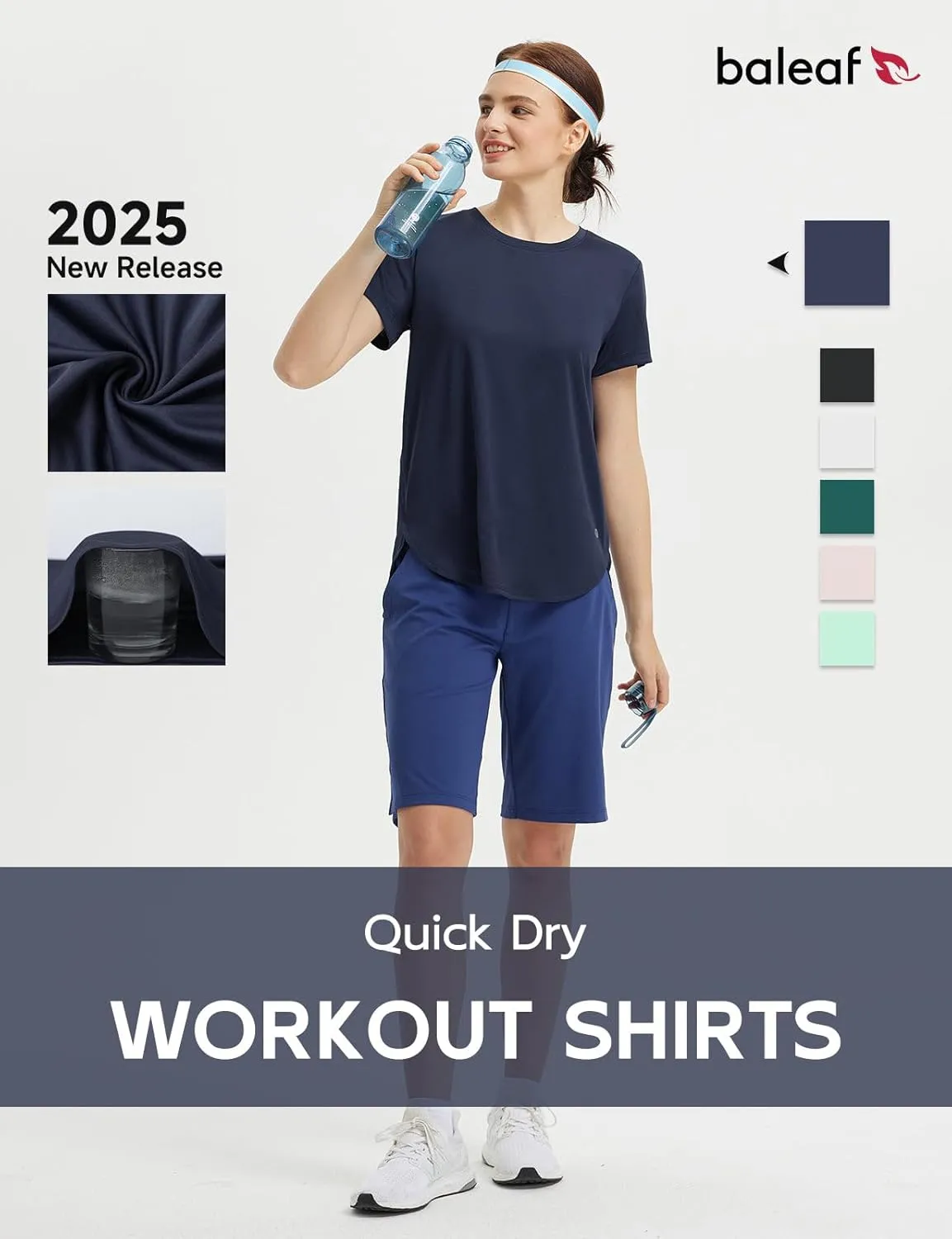 baleaf Women's Short Sleeve Workout Shirts Athletic Running Yoga Tops with Curved Hem Quick Dry Sun T-Shirt UPF 50 