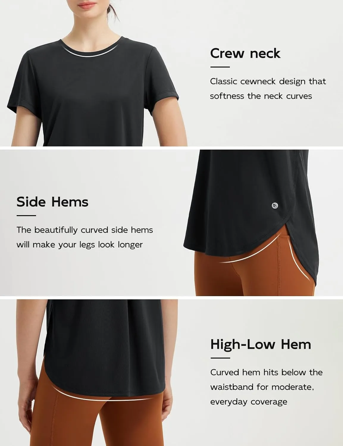 baleaf Women's Short Sleeve Workout Shirts Athletic Running Yoga Tops with Curved Hem Quick Dry Sun T-Shirt UPF 50 
