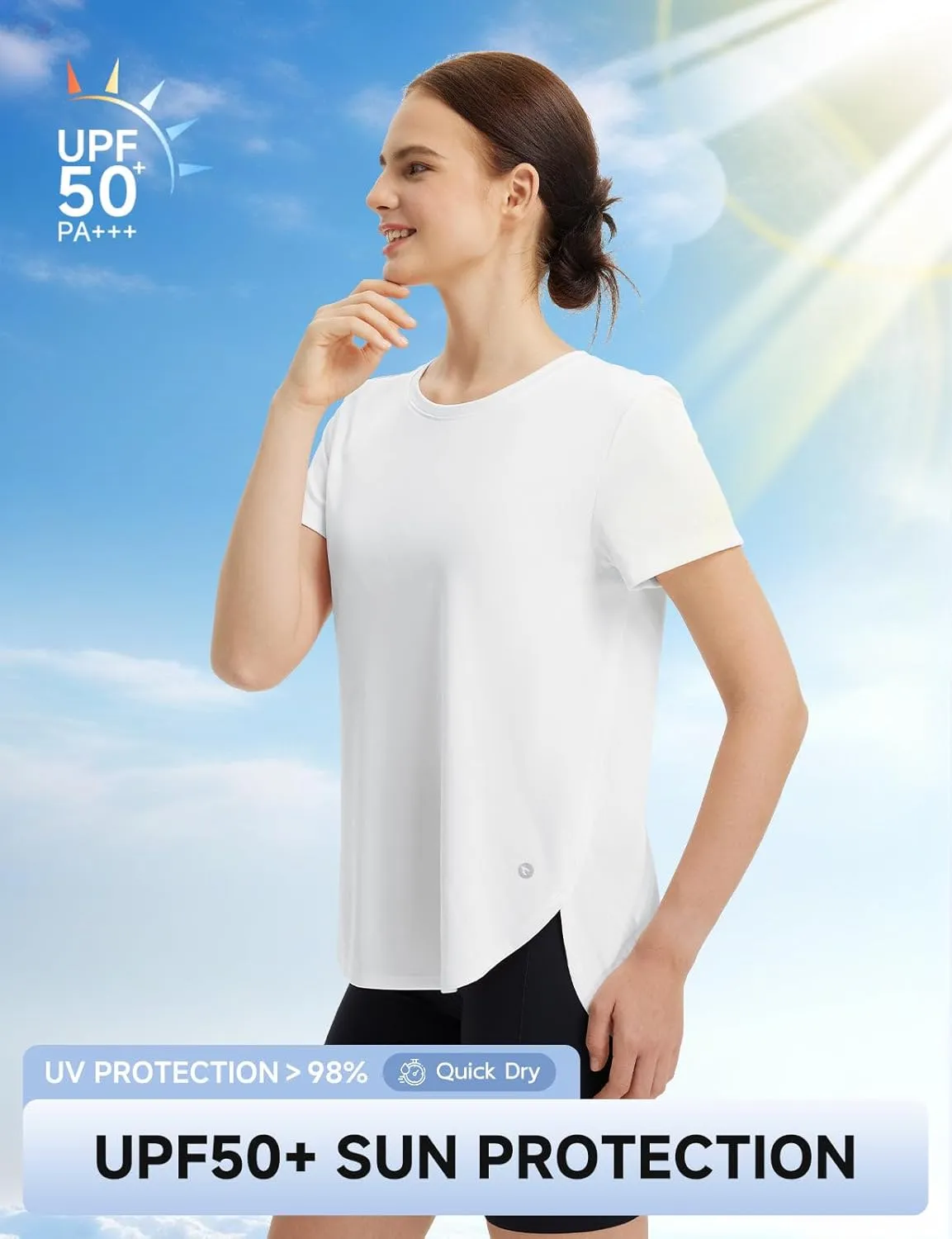 baleaf Women's Short Sleeve Workout Shirts Athletic Running Yoga Tops with Curved Hem Quick Dry Sun T-Shirt UPF 50 